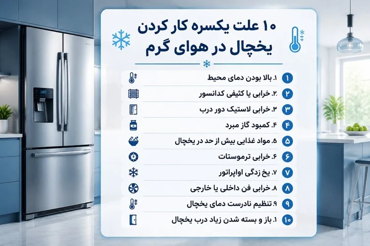 دلایل یکسره کار کردن یخچال در هوای گرم